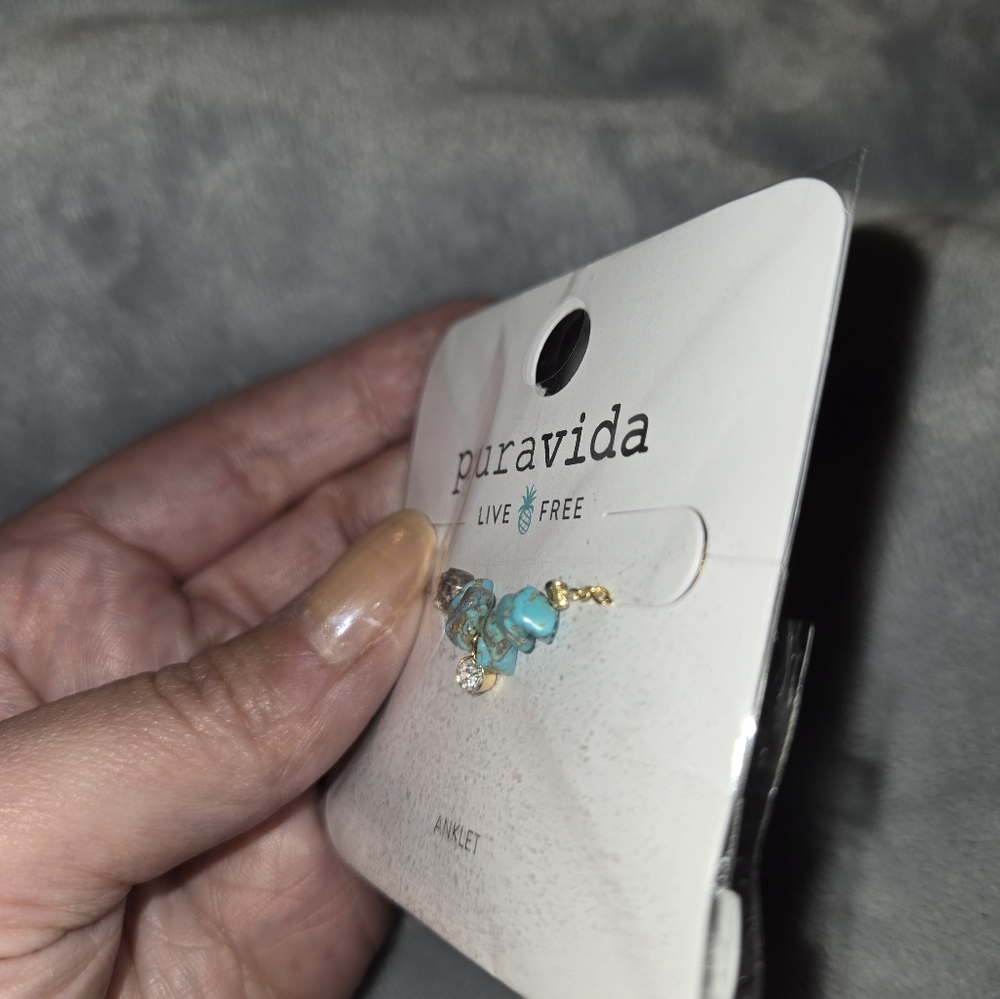 Gold tone and turquoise Pura Vida anklet - Picture 6 of 11